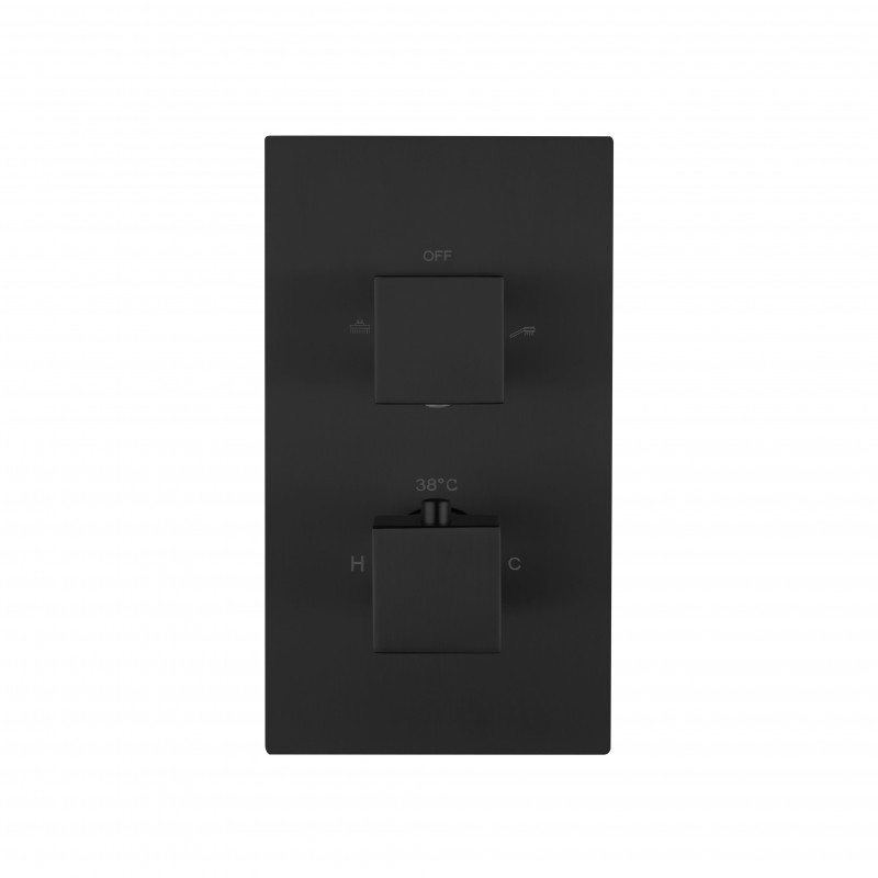 Square twin handle thermostatic shower valve (Vertical), 1-outlet Matt Black (STV1-MB)