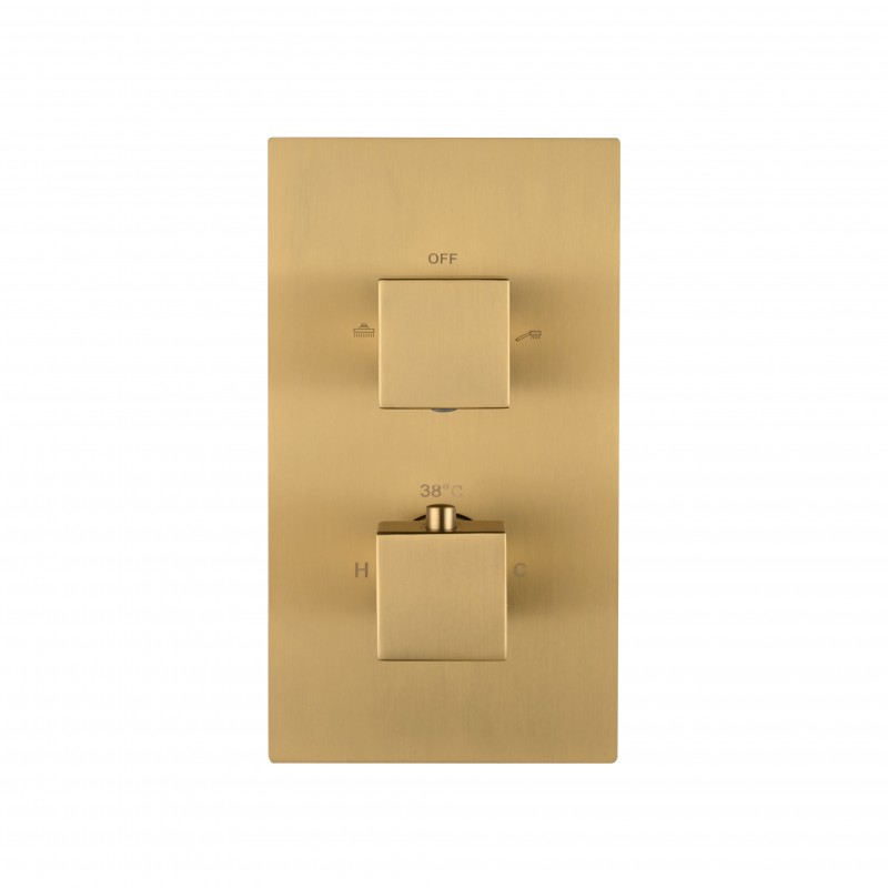 Square twin handle thermostatic shower valve (Vertical), 2-outlet Brush Gold (STV2-BG)