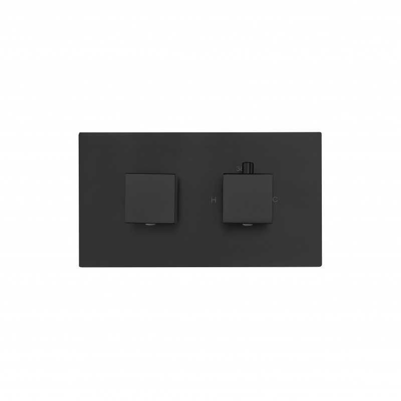 Square twin handle thermostatic shower valve (Horizontal), 2-outlet Matt Black (STV2-H-MB)