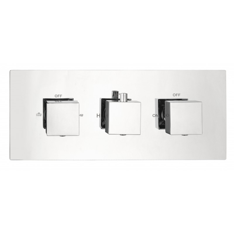Square three handle thermostatic shower valve (Horizontal), 2-outlet Chrome (STV3-H)