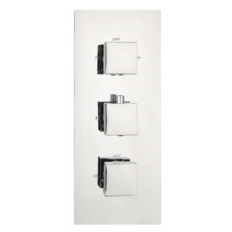 Square three handle thermostatic shower valve (Vertical), 3-outlet Chrome (STV4)