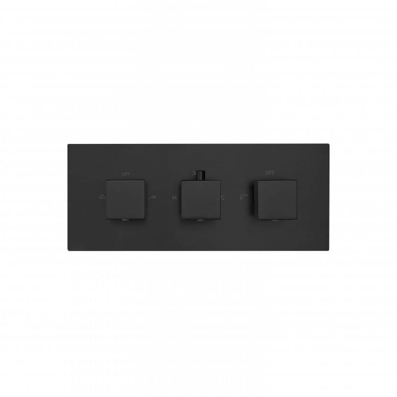 Square three handle thermostatic shower valve (Horizontal), 2-outlet Matt Black (STV4-H-MB)