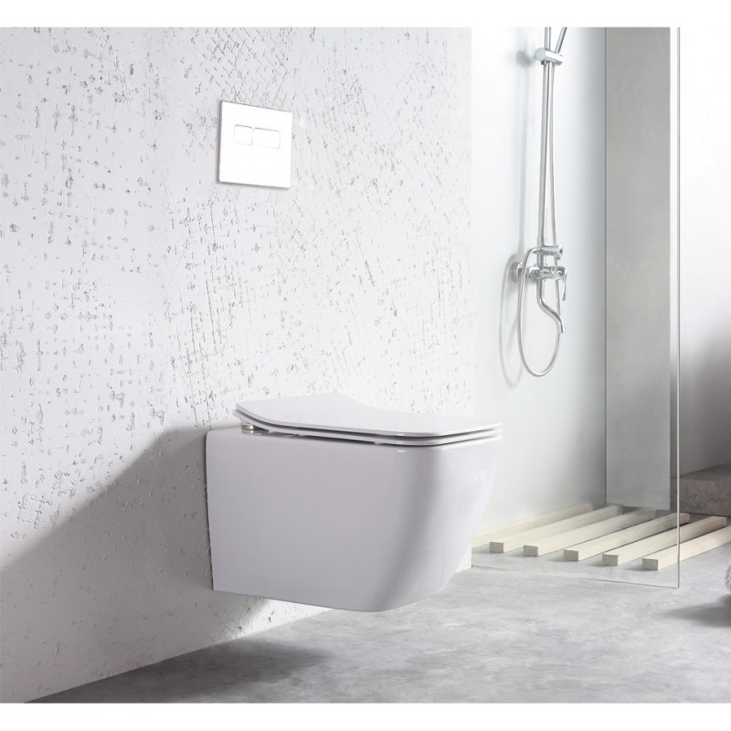 Style rimless wall hung WC pan with soft close seat (STY001)