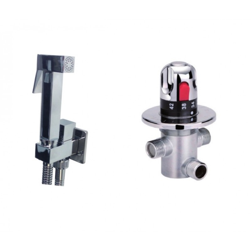 Slim, square douche pack with thermostatic valve Consists of TDV100 + 2011 (T2011)