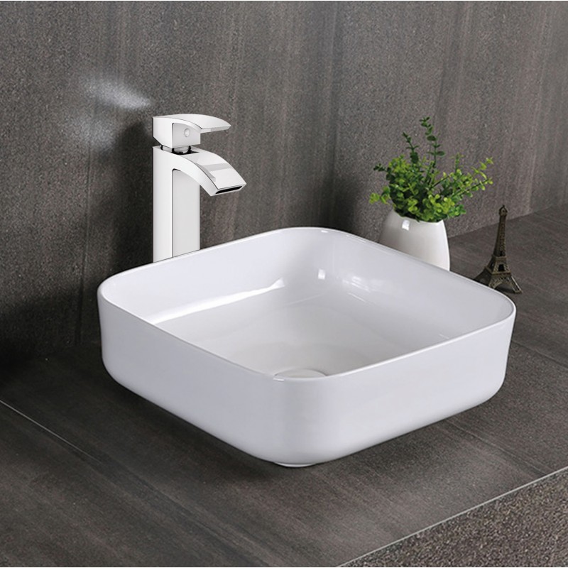 Tall basin mixer with click clack waste - Square (TBS607)