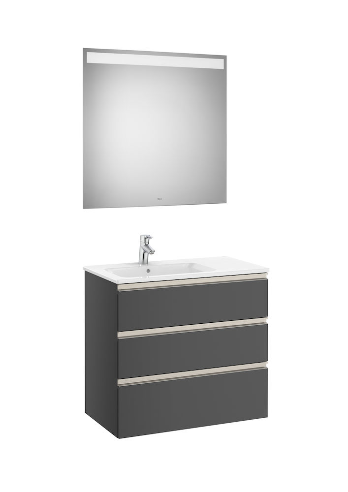 Roca- Pack (base unit with three drawers, left hand basin and LED mirror)-ANTHRACITE GREY