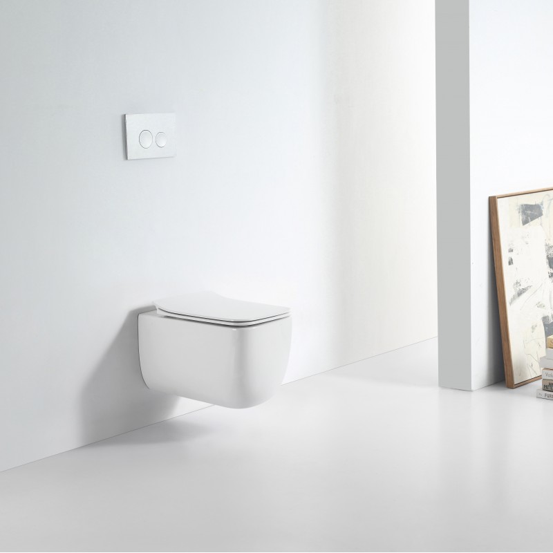 Tornado square wall hung rimless pan & soft close seat (TOR-S801)