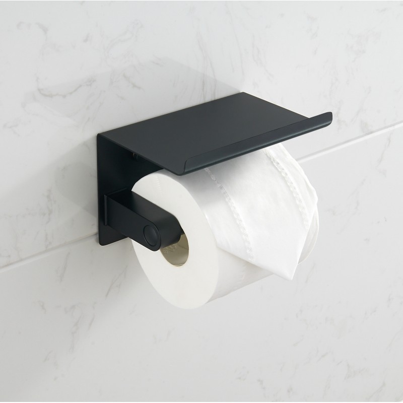 Toilet tissue holder with shelve - Matt Black (TTS-1197B)