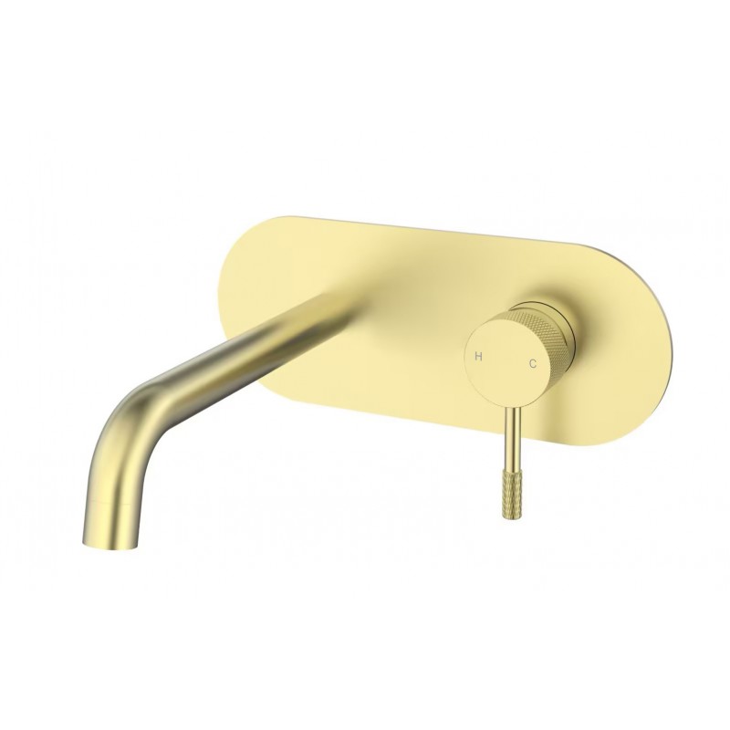 Round wall mounted basin mixer with single plate - Brush Gold (WBM-P604BG)