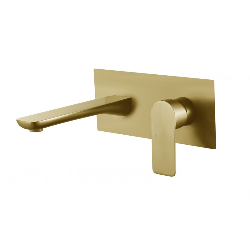 Round wall mounted basin mixer with single plate - Brushed ~Gold (WBM-P609BG)