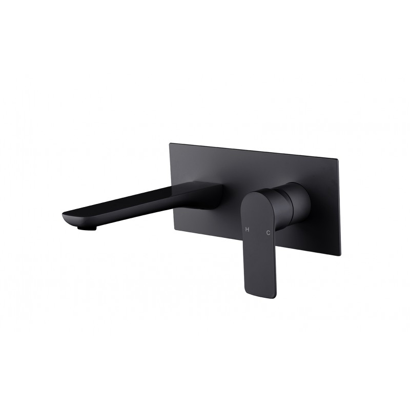 Round wall mounted basin mixer with single plate - Matt Black (WBM-P609MB)