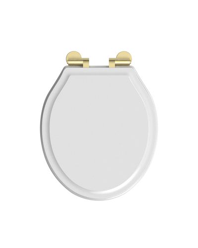 White Wooden Toilet Seat Hinges - Brushed Brass