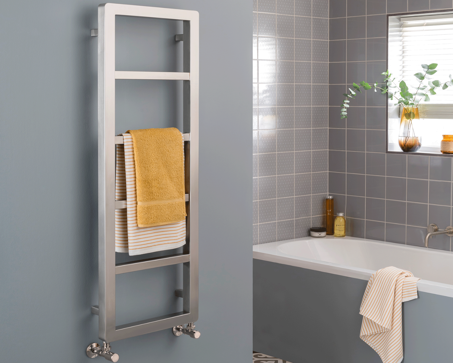 Contemporary Zenith Towel Rail Heating Only - Polished Stainless Steel 1200x400